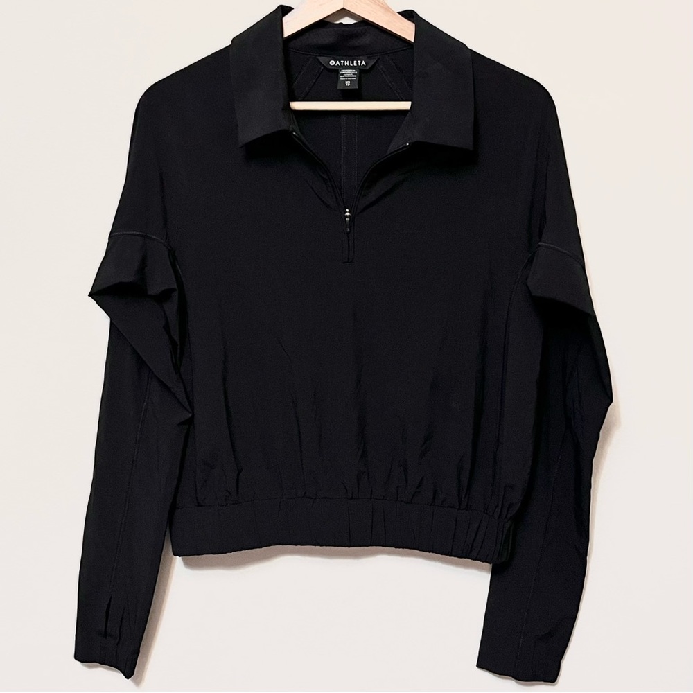 Athleta • XS • 1/4 Zip Black Lightweight Quarter Zip Track Jacket Elastic Waist